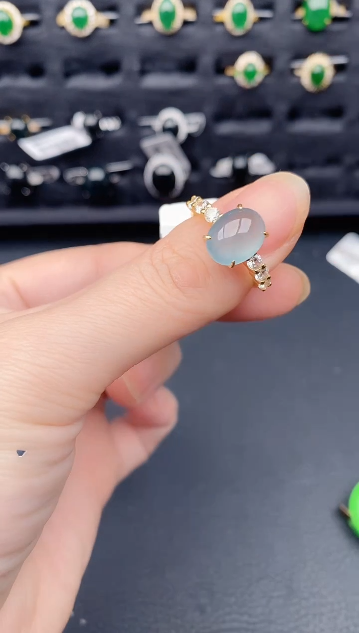 银S925镶嵌戒指翡翠天然a货翡翠356