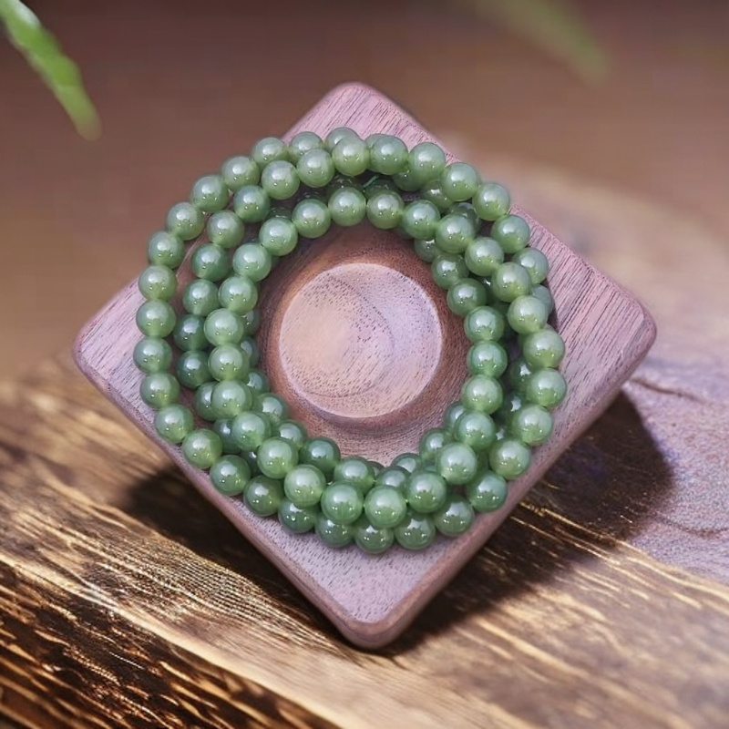 【思涵珠宝】新疆若羌产地天然玉石 545 新疆料粉青108颗 8mm