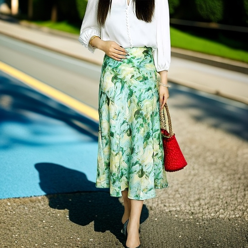 气质花色碎花显瘦遮肉半身裙2025早春高档中长款洋气夏季a字裙女