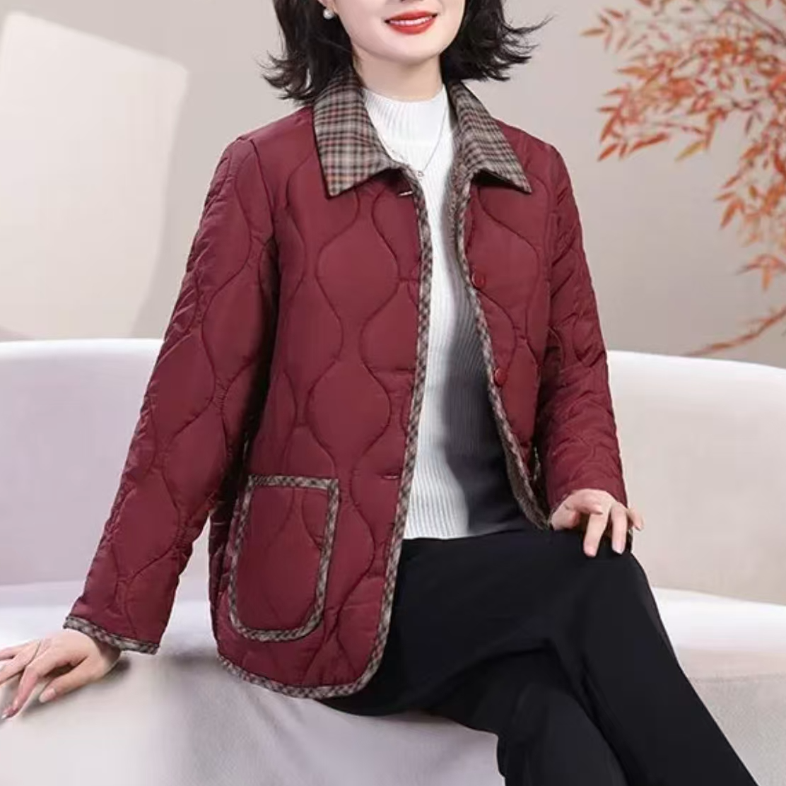 秋冬新款轻薄款女士加绒加厚保暖翻领棉衣