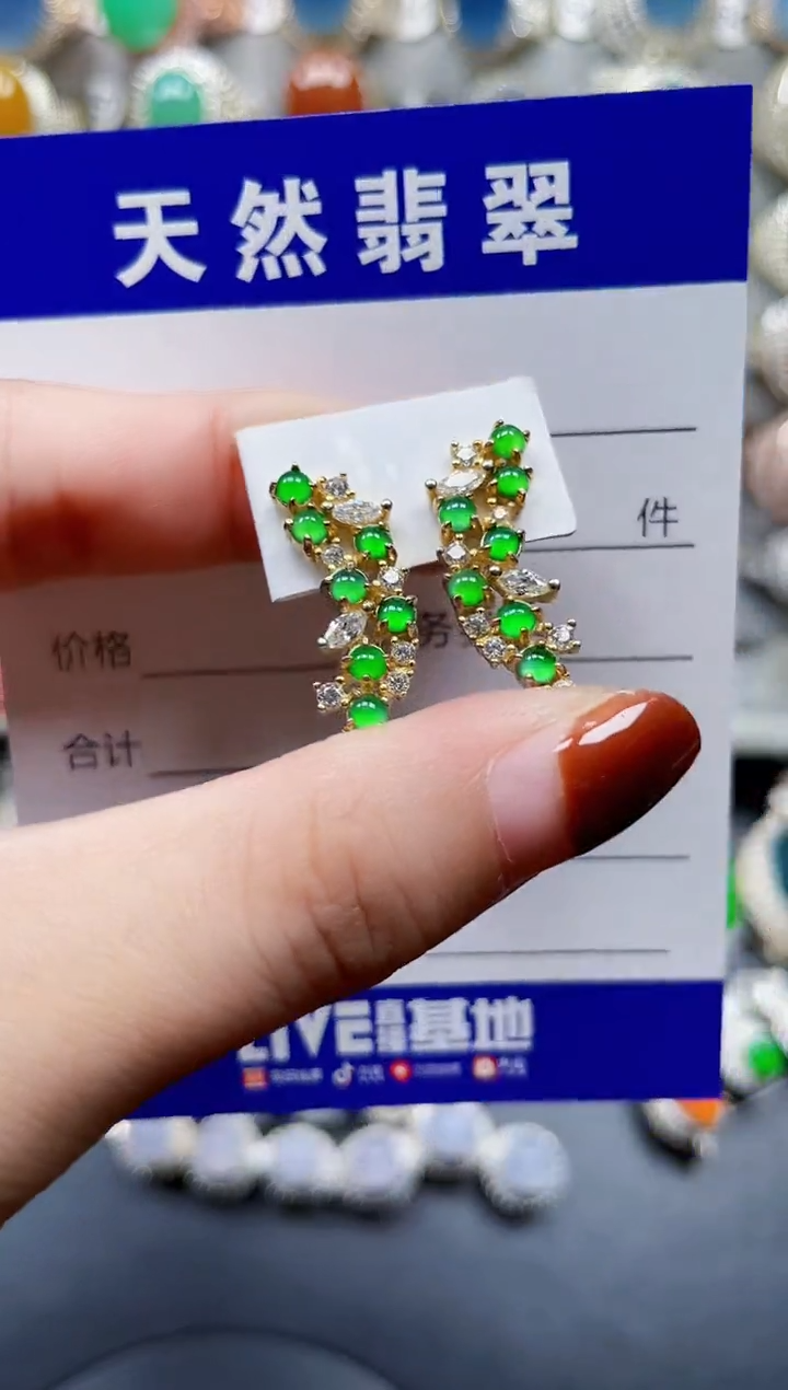 银S925镶嵌翡翠耳饰773