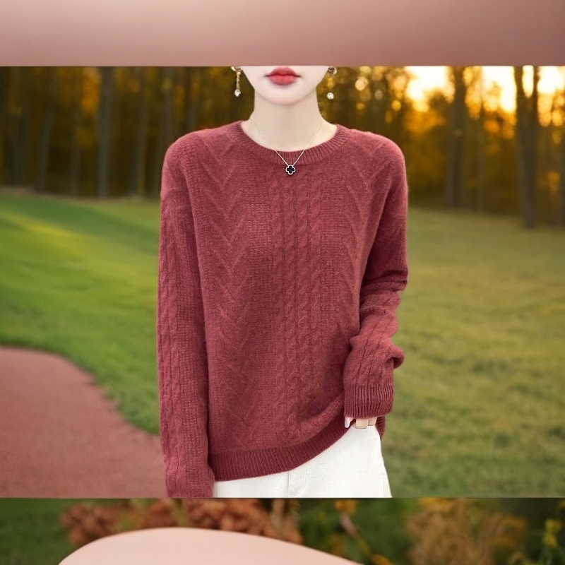 女款圆领毛衣宽松版