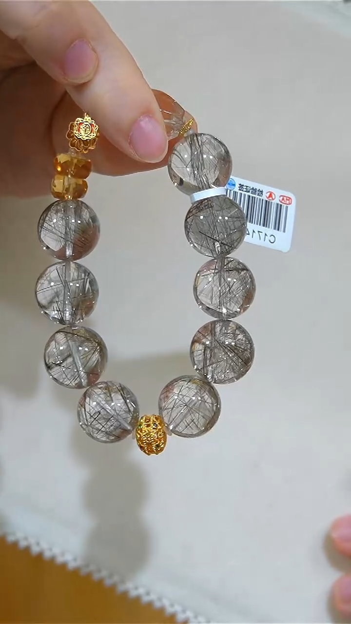 手链18K金镶嵌水晶发晶18K金单圈手链