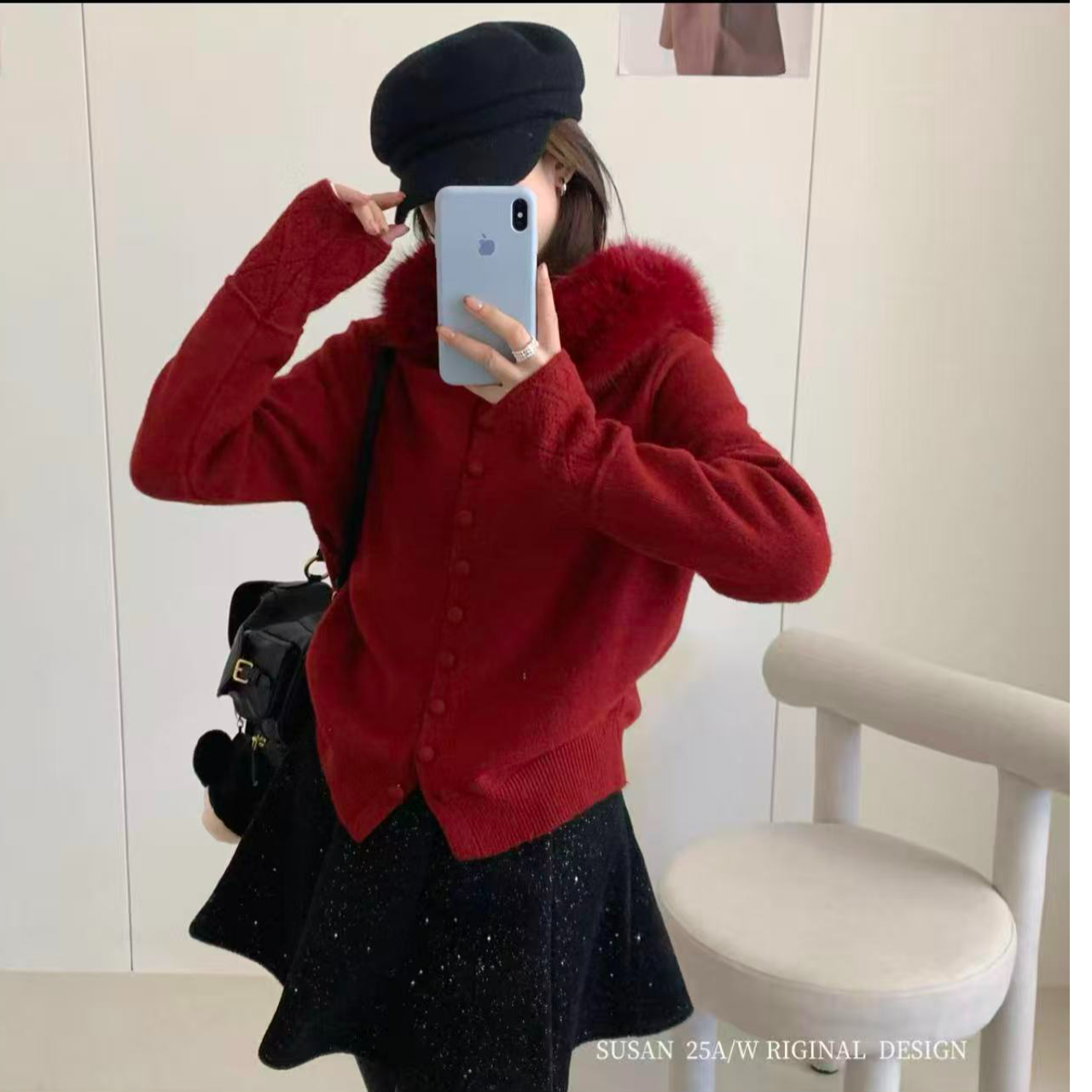 （可妮六周年）~#037新款时尚洋气毛领纯色百搭显瘦显瘦针织开衫女