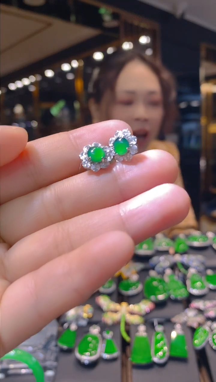 【闪购商品】翡翠耳饰银S925镶嵌006（多样性发货）