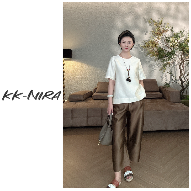 KK-NIRA 重磅真丝丝毛九分休闲裤