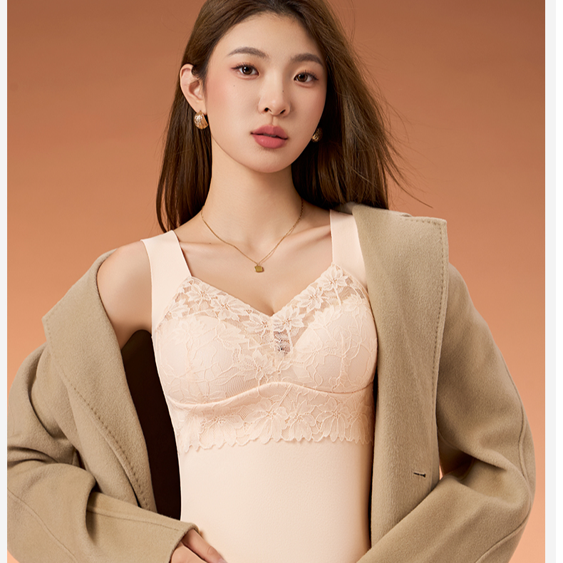 A女款蕾丝自带胸垫磨毛保暖蕾丝背心PTM02 