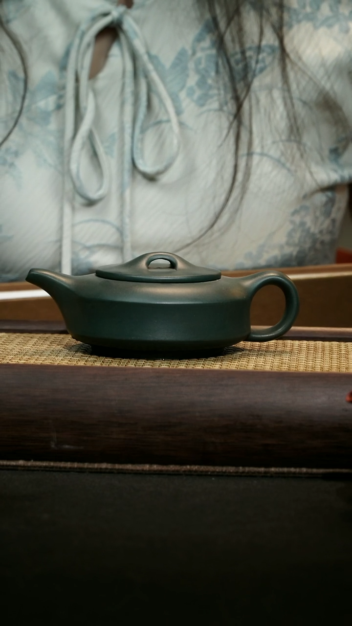 茶壶紫砂90年代扁石民国绿