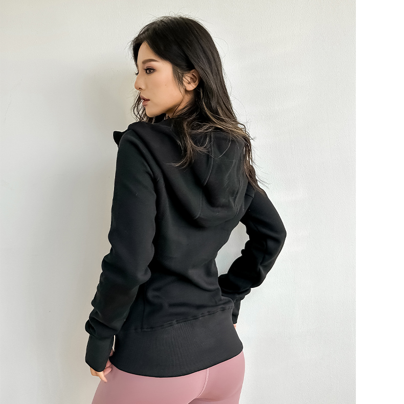 休闲美式辣妹修身时尚瑜伽服连帽拉链卫衣开衫宽松运动长袖外套