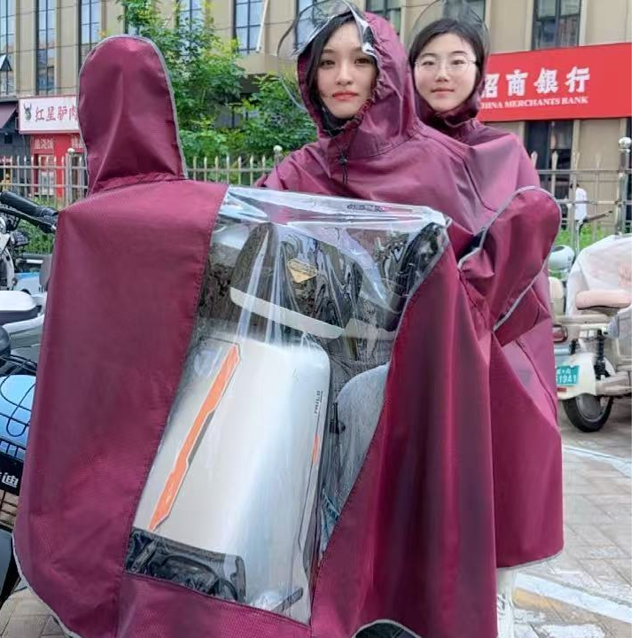 卓乾提花牛津电动车摩托车加大双人雨披防水防雨视窗型女士男士