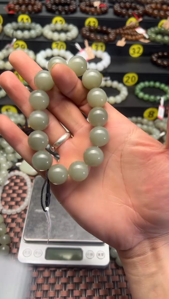 【闪购商品】和田玉手串未镶嵌且末料青白玉手串卡16