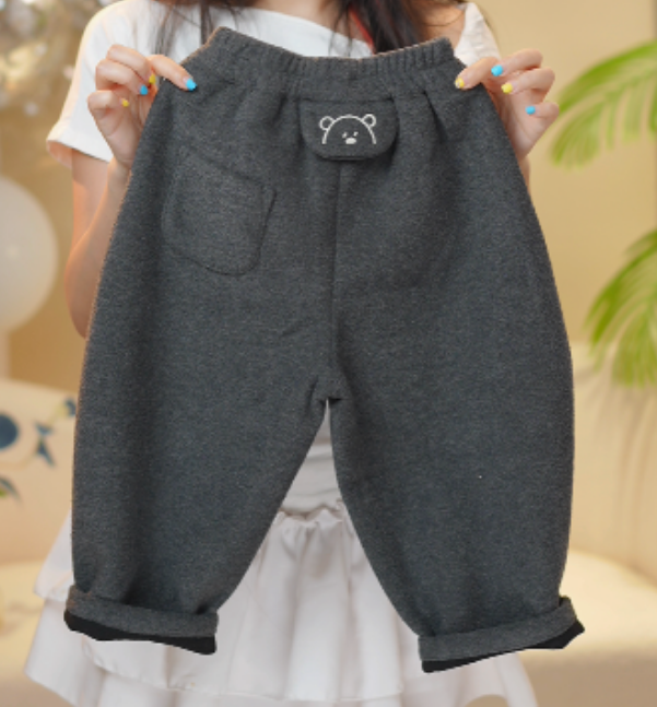 冬季女百搭风松紧带休闲裤加绒裤童裤灰色弯刀裤儿童女童宝宝