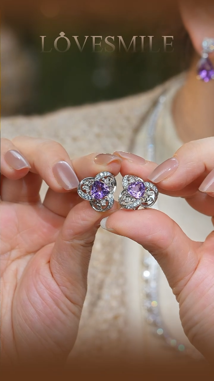 银S925镶嵌耳饰紫晶035