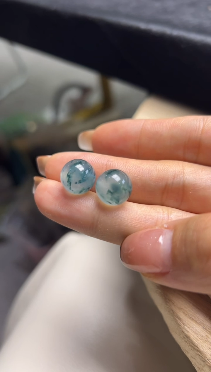 未镶嵌定制翡翠源*蓝珠子一对26000+1300-xmy073