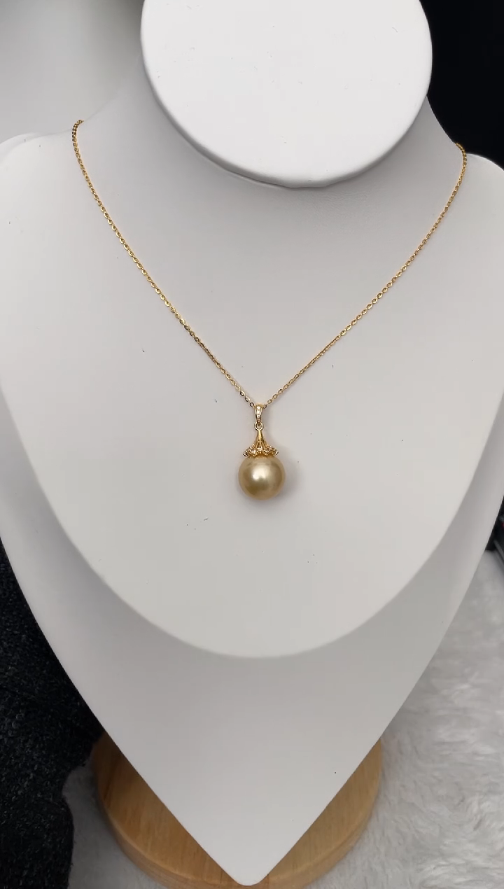 【闪购商品】海水珍珠吊坠(赠链)银S925镶嵌南洋金珠梨花13-14mm