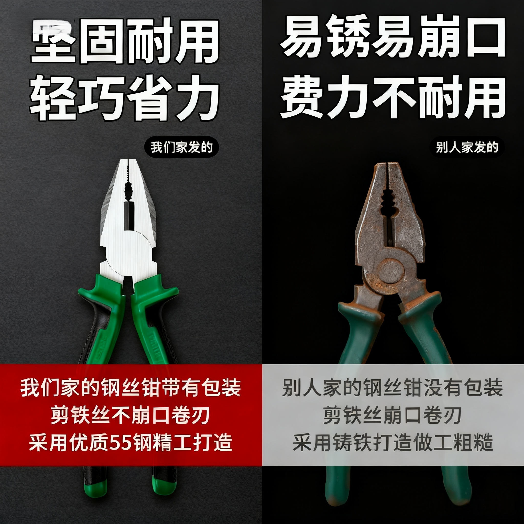 工业级进口钢丝钳高硬快速省力多功能园林工具配件钳电工专用钳