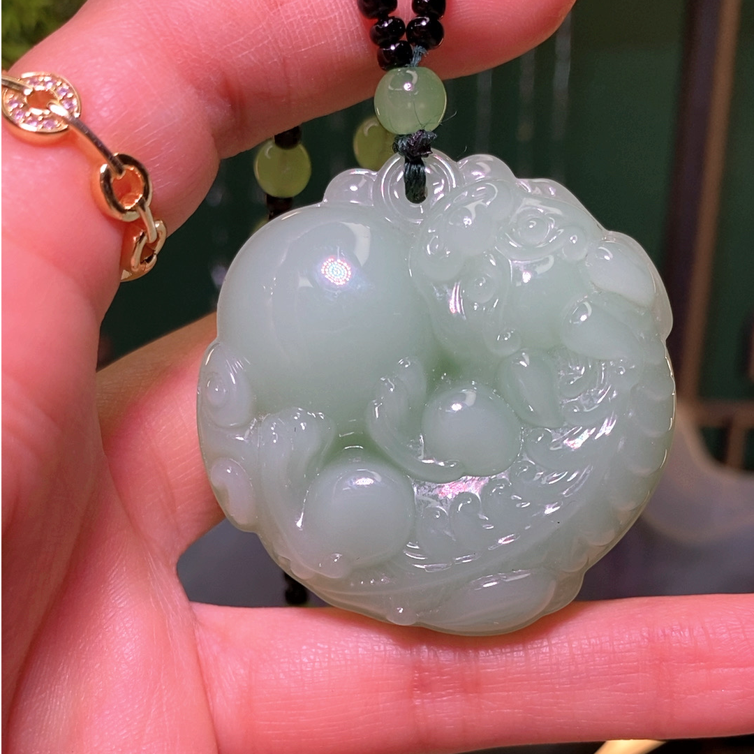 双11浅绿色貔貅抱宝经典款男女同款情侣款玉佩