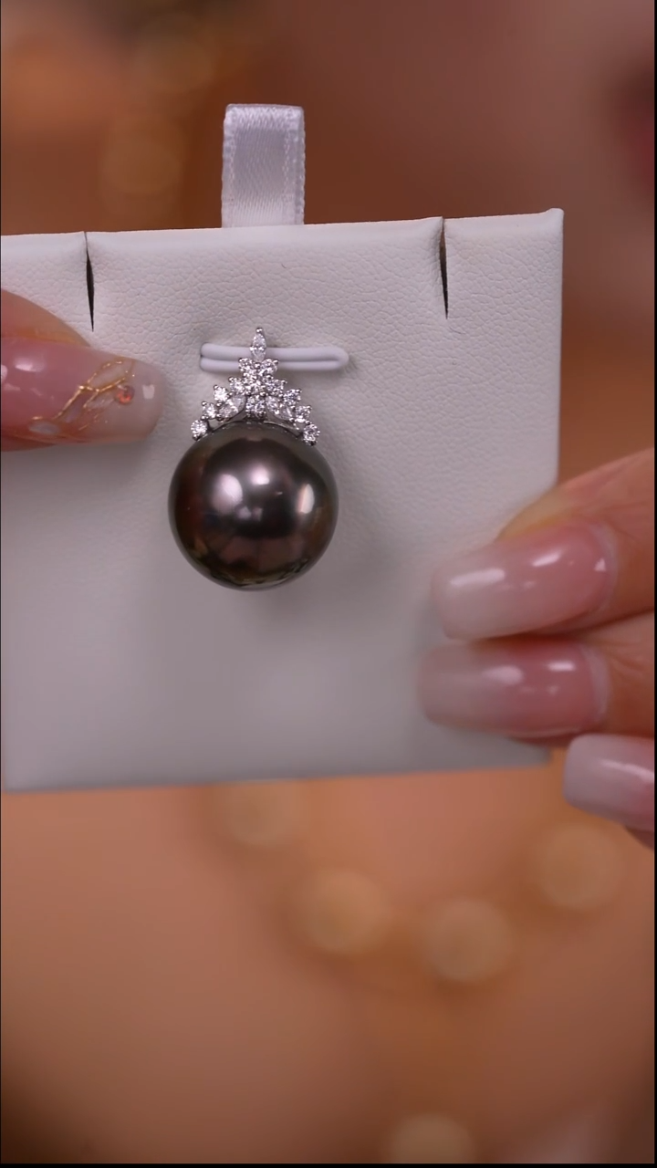 18K金镶嵌吊坠(不含链)海水珍珠大溪地冰雪15-16mm