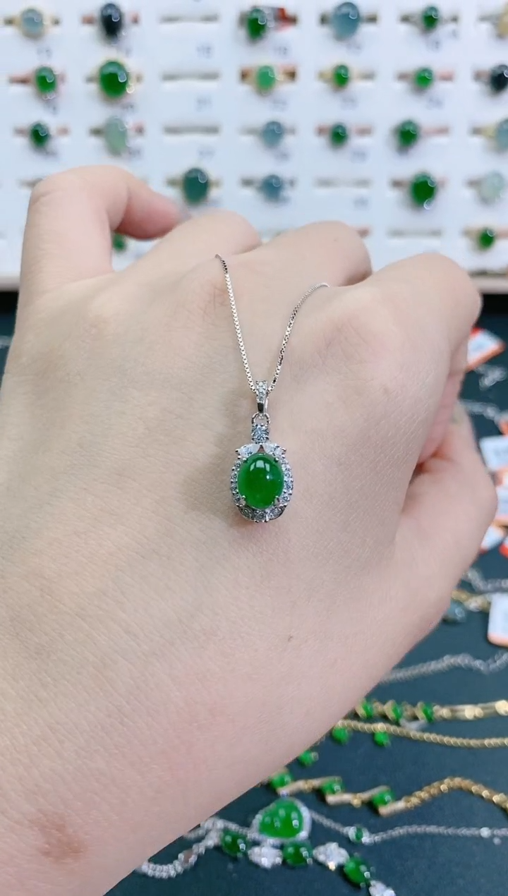 翡翠银S925镶嵌颈饰天然翡翠
