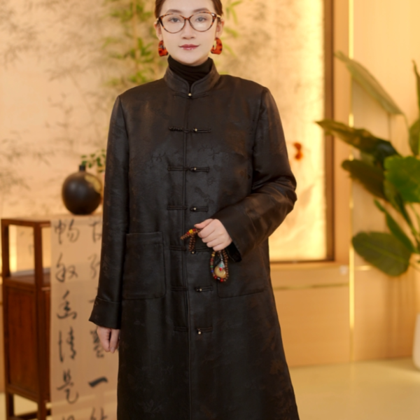 疆 新中式国风28297 油皮老料 金鱼满堂 冬季长款上衣M100 蓝若衣