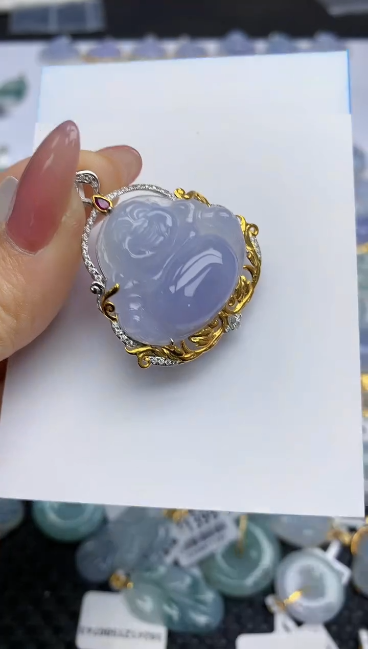 【闪购商品】翡翠挂件18K金镶嵌天然翡翠A货