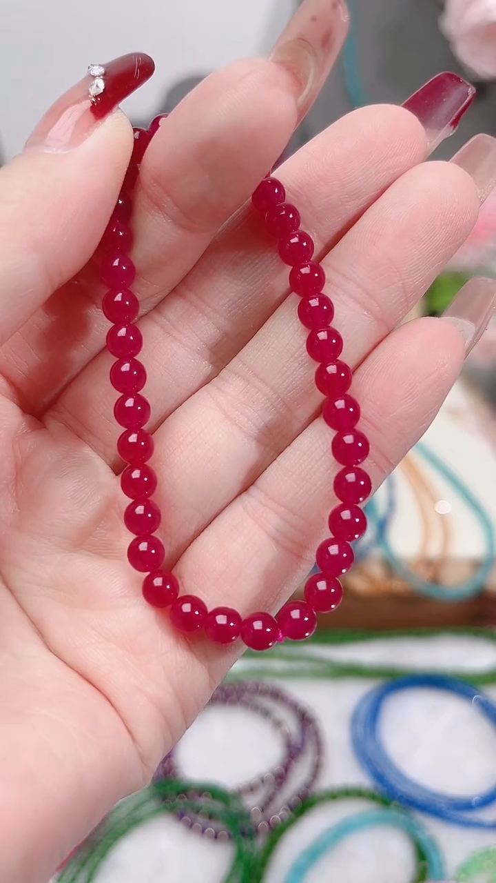 银S925镶嵌手链红宝石5m圆88