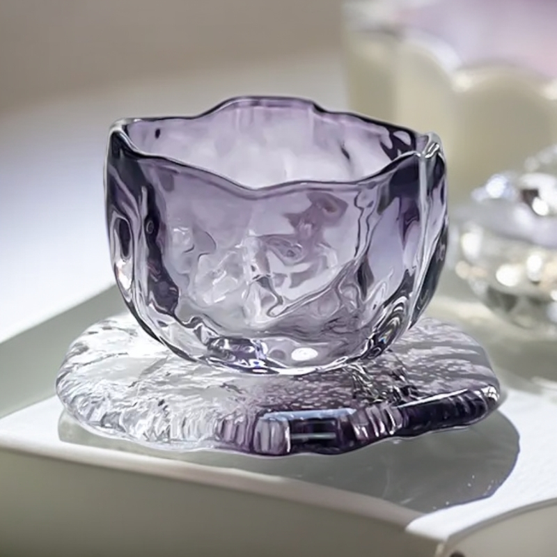 【2套装】60mL紫色水晶玻璃2套装功夫茶茶具锤纹普洱喝茶杯