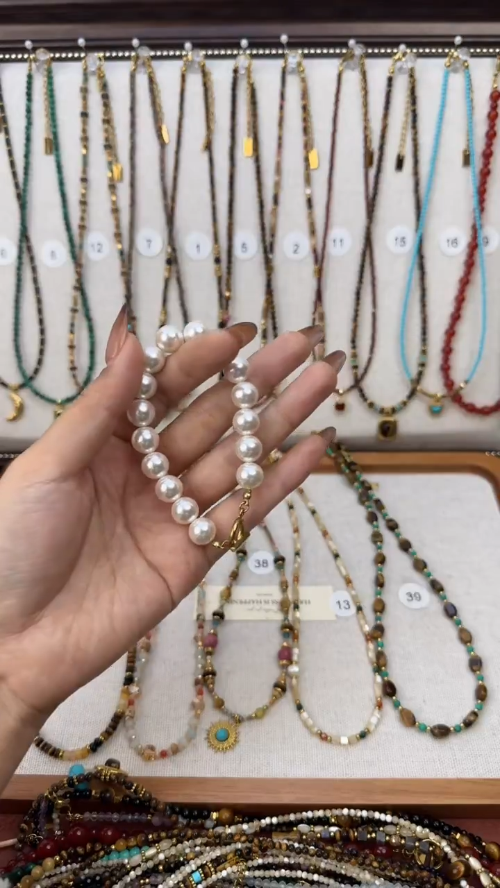 项链钛钢石英质玉手链16厘米