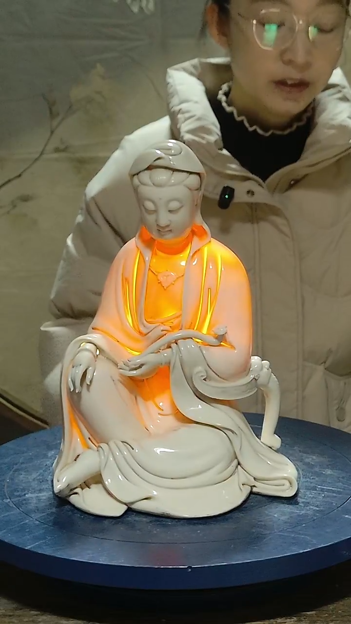 摆件德化瓷孩儿红观音造像高31公分