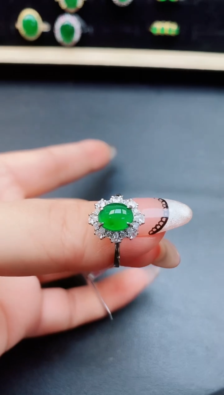 翡翠戒指银S925镶嵌5080