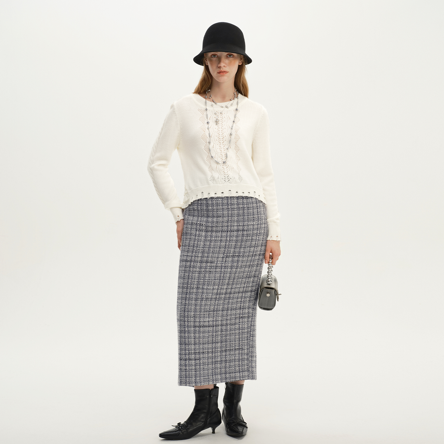 Eachway/艺之卉秋冬复古毛呢小香风直筒半裙半身裙EU41A02589