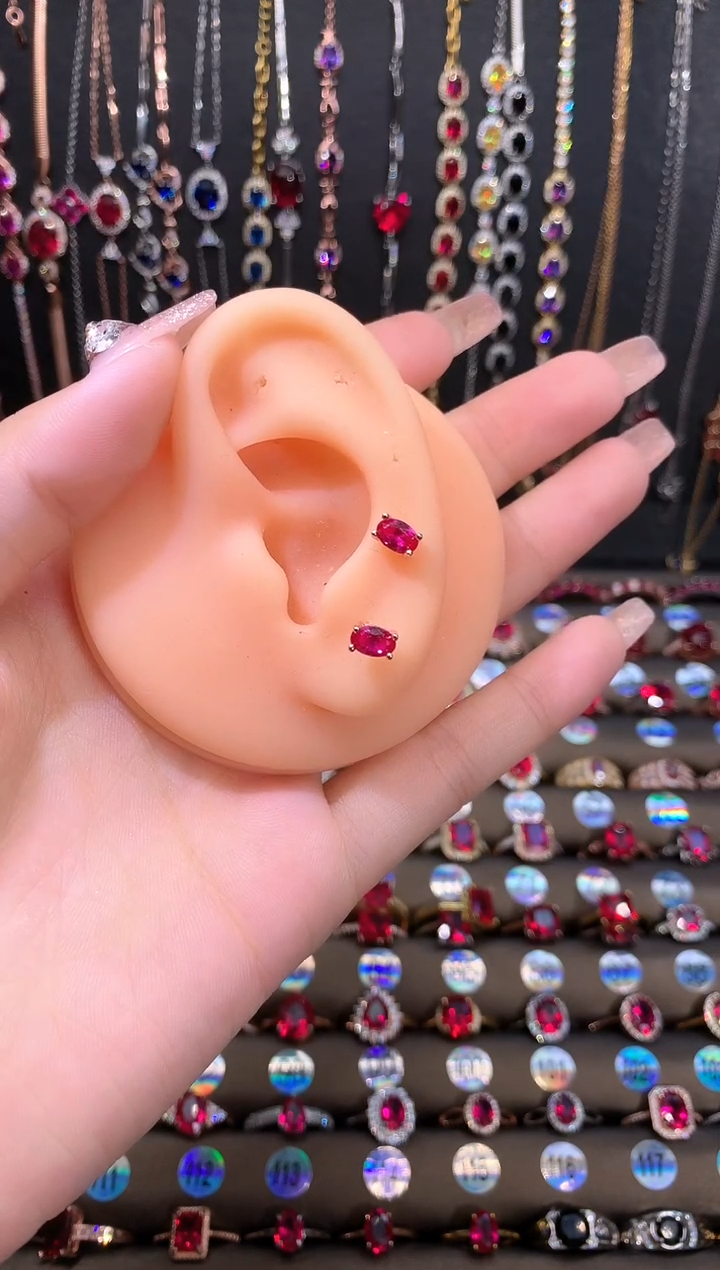 耳饰银S925镶嵌红宝石46玫瑰金