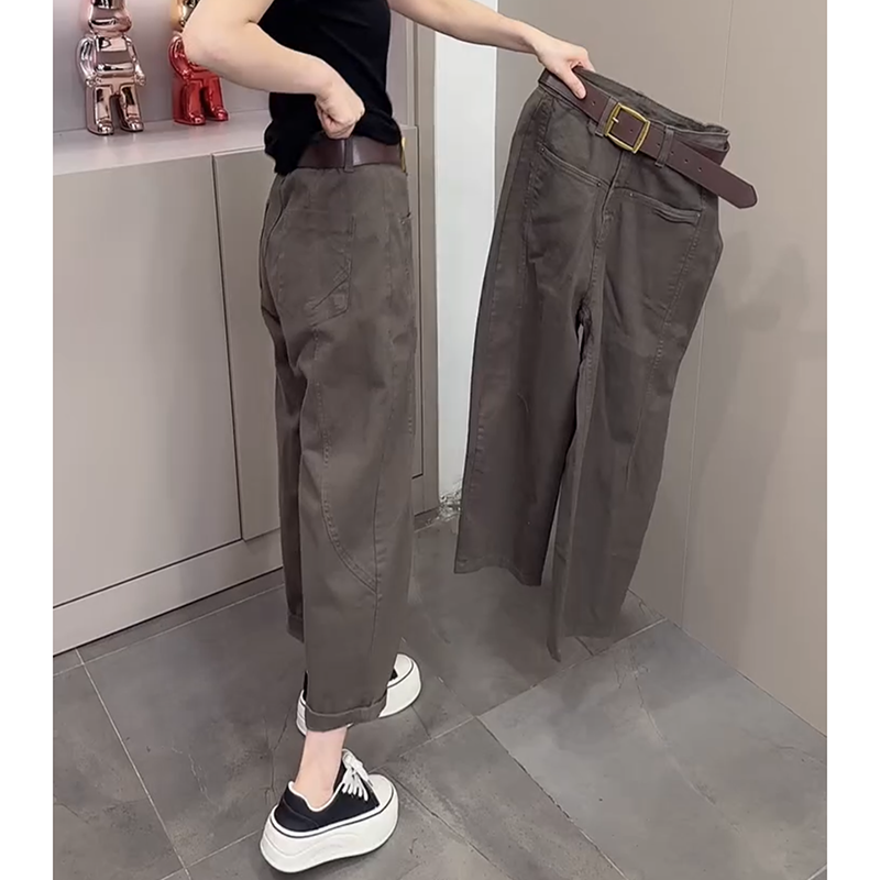 直筒工装牛仔裤女2025年早秋新款小个子高腰显瘦休闲哈伦老爹裤子
