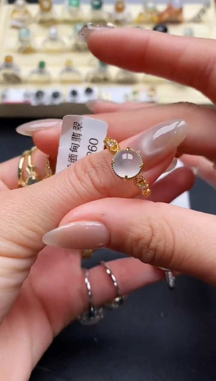 【闪购商品】翡翠戒指银S925镶嵌缅甸翡翠2   4+6