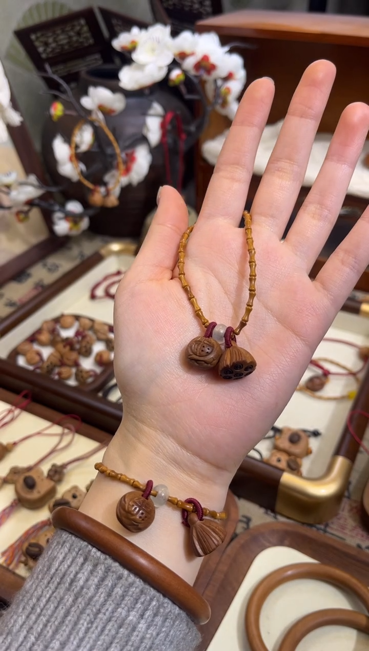 手串桃核【桃缘行】竹节「福气莲莲」桃核辟、挡、驱、护 备注手围