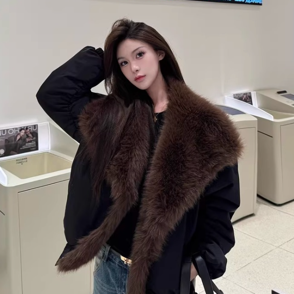 人造皮草 【街头暖炉】简约拼接显瘦双面时尚冬季加厚新款潮牌女装