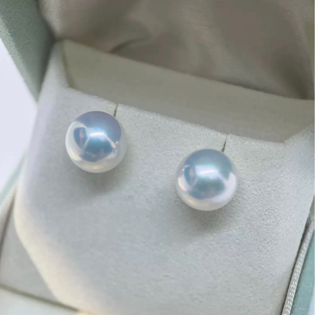 【高品质】11-12mm淡水珍珠耳钉正圆镜面极光 几乎无暇 S925银 百搭