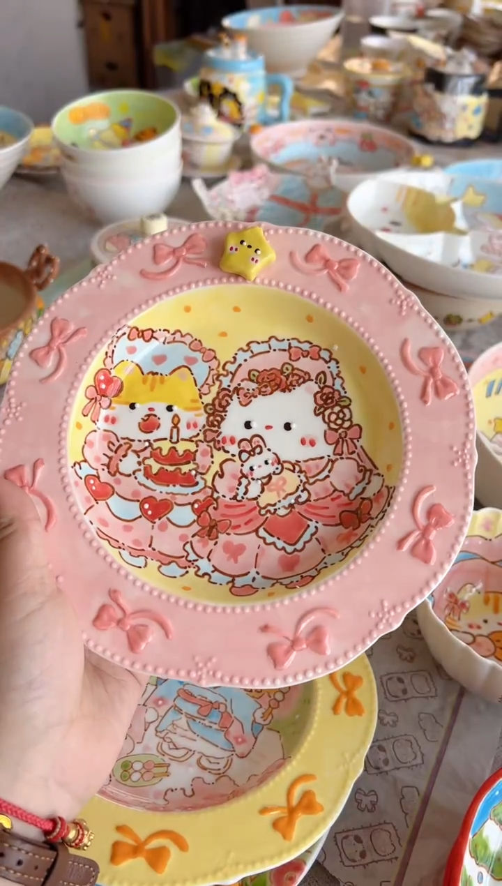 摆件陶是****呀预售透明釉景德镇陶瓷手绘微瑕