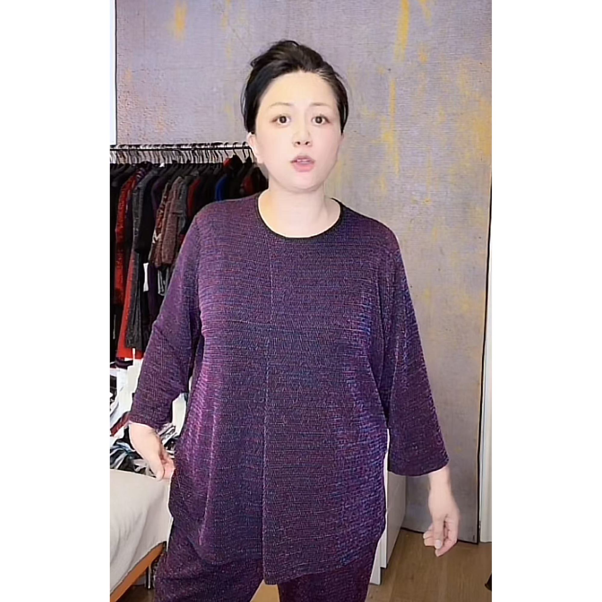 妙唐亮丝时尚大码新款弹力女士上衣3170蓝红点