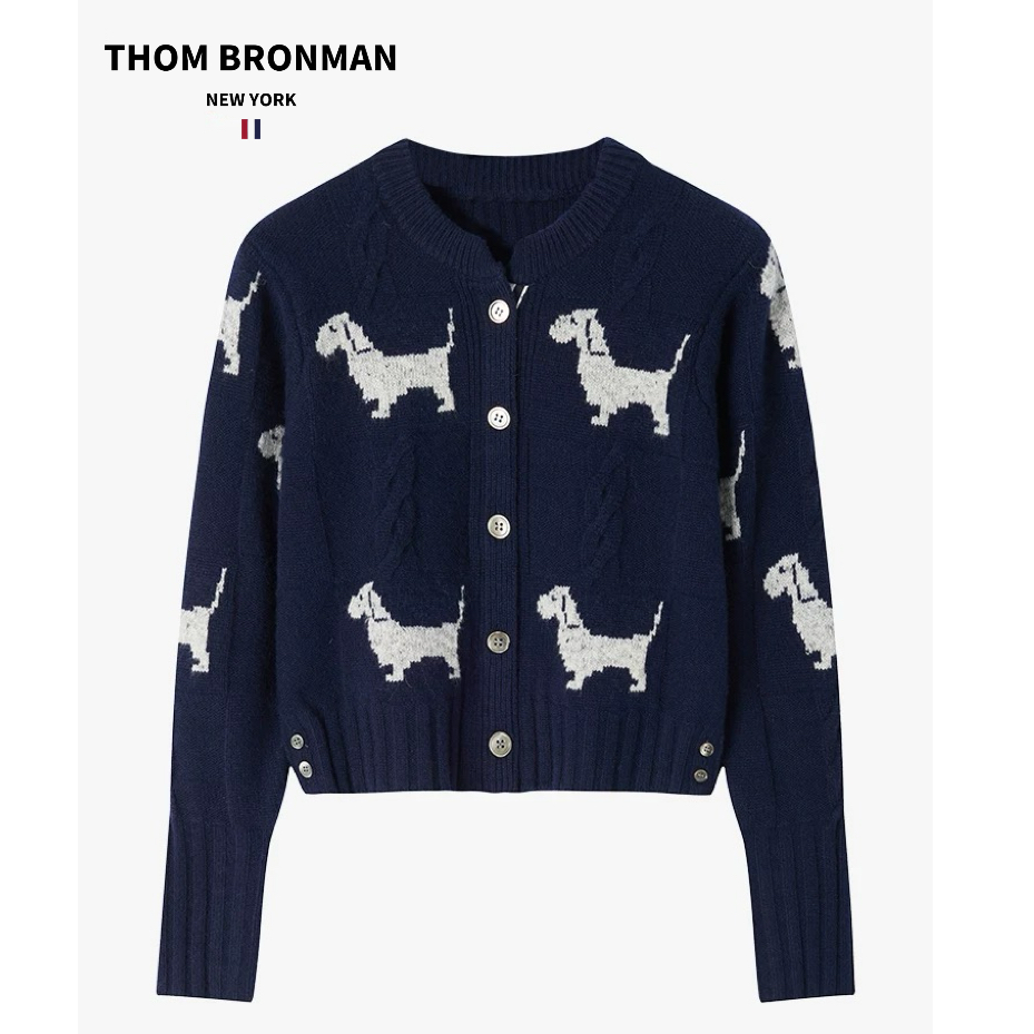 【官方正品】THOMBRON汤姆布郎小狗嵌花羊毛针织开衫外套女新款