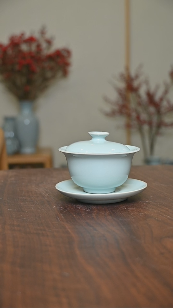 【闪购商品】其他手拉元宝盖碗100毫升 天青釉 朱法喜款