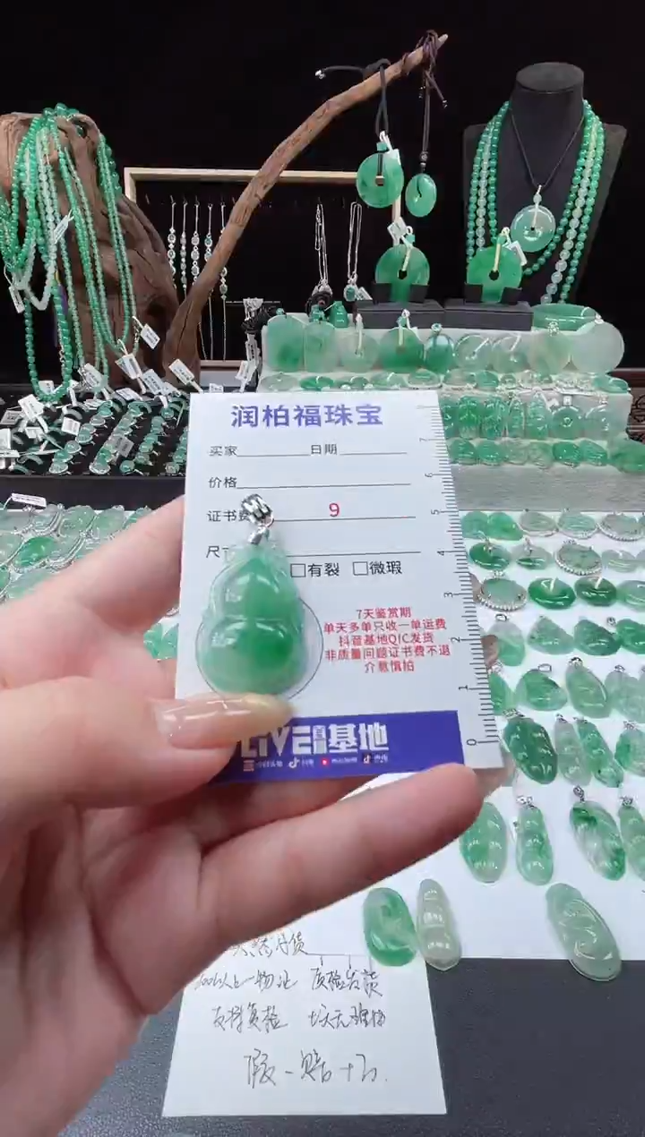 吊坠(不含链)银S925镶嵌石英质玉（非洲翠）24.39葫芦