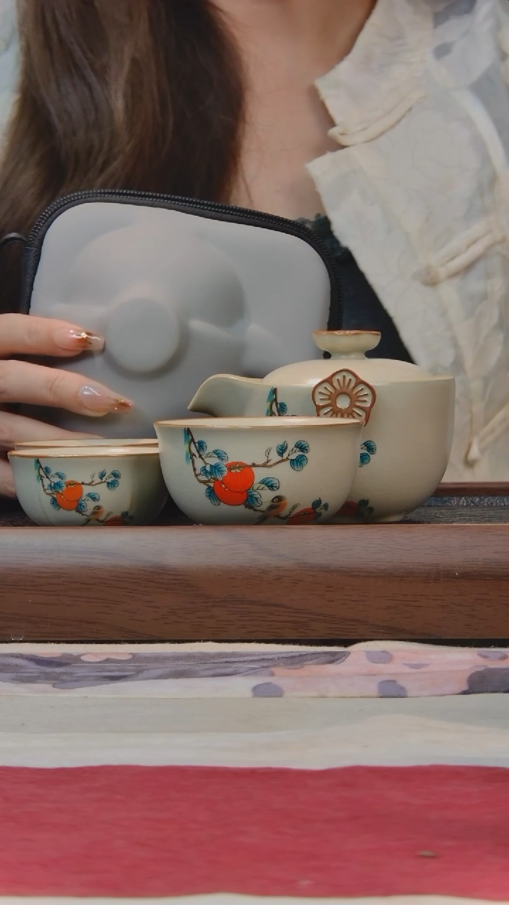 金镶玉柿柿如意旅行手抓壶