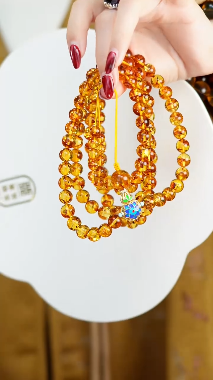 【闪购商品】琥珀（花珀）颈饰未镶嵌11mm花珀108