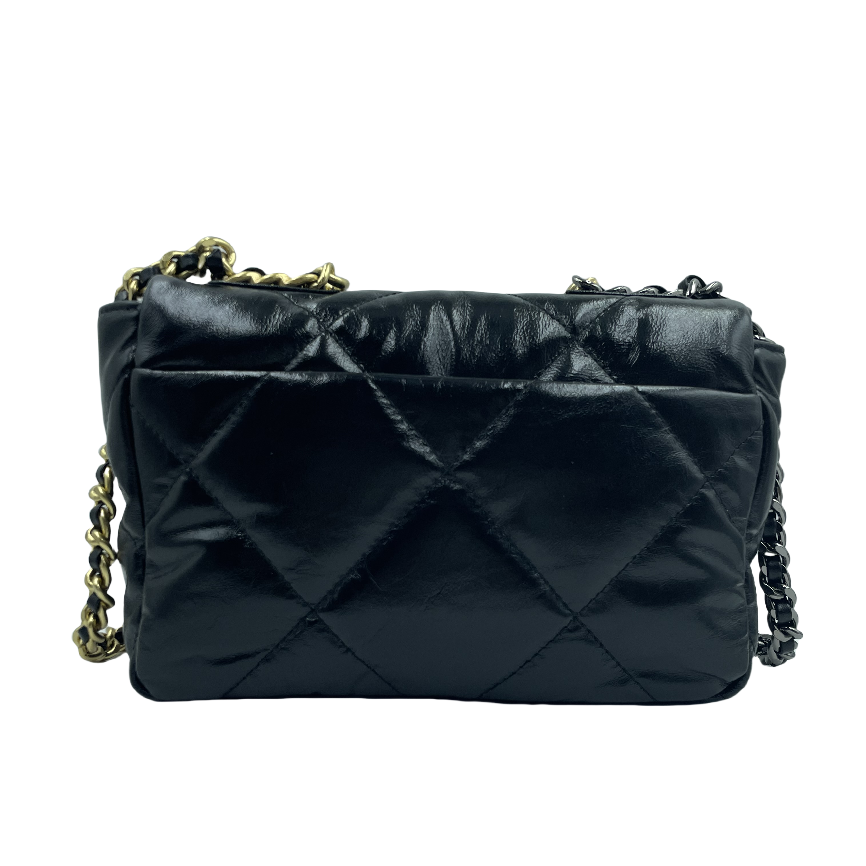 LQ-明星同款【梦中情包19】油蜡菱格黑色26cm-0254【10106】