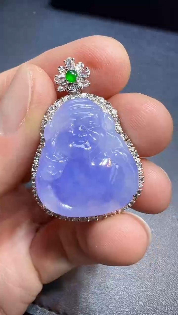 【闪购商品】翡翠吊坠(不含链)18K金镶嵌紫罗兰财神吊坠