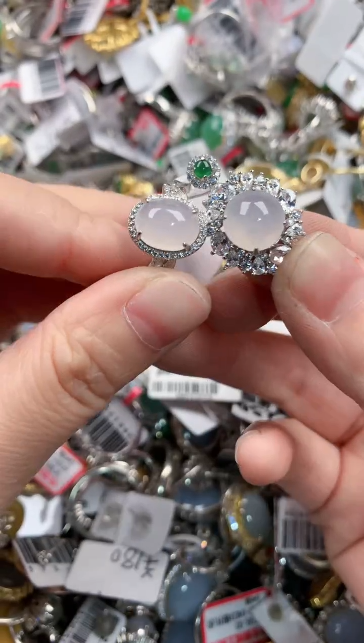 银S925镶嵌戒指翡翠6666----7