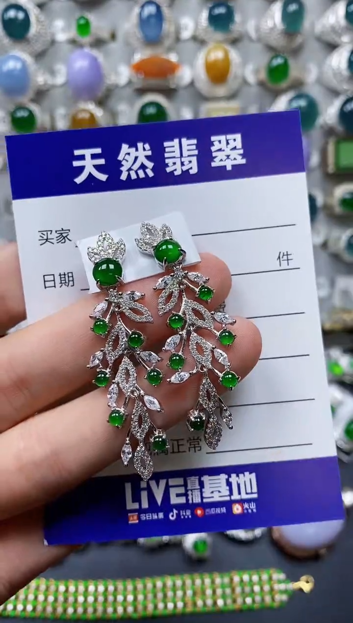 【闪购商品】翡翠耳饰银S925镶嵌0439