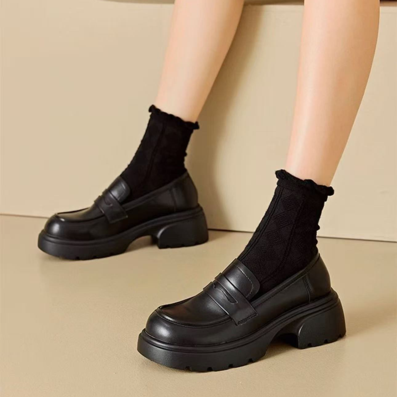 4110厚底乐福鞋女鞋2025年秋季新款女士百搭粗跟单鞋英伦风小皮鞋