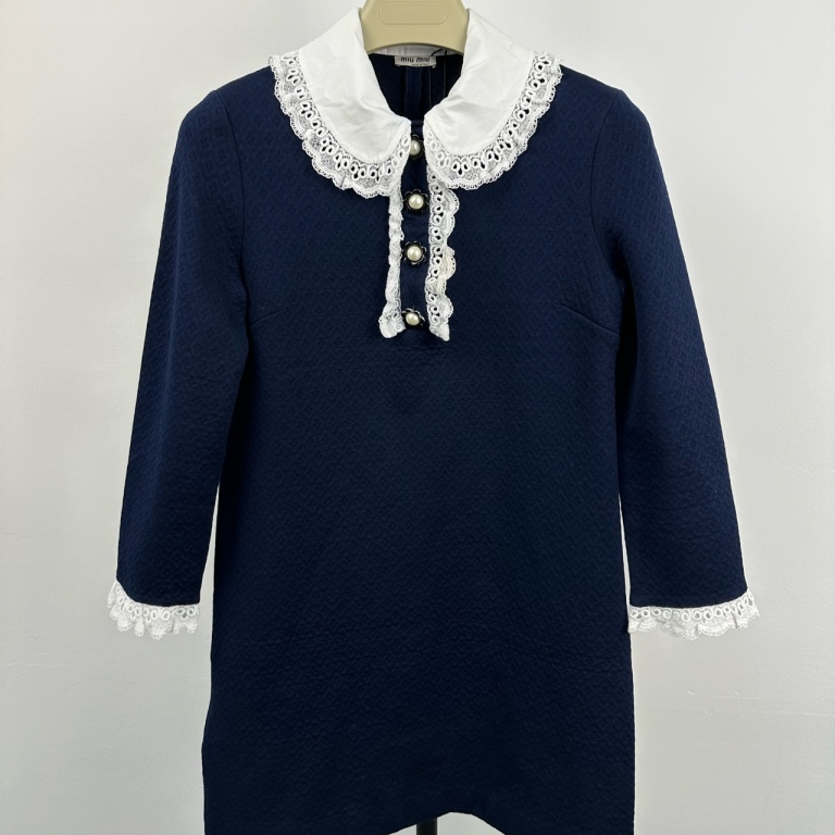 99新 MIU MIU/缪缪 深蓝色蕾丝公主领连衣裙 M 12期免息 7730780